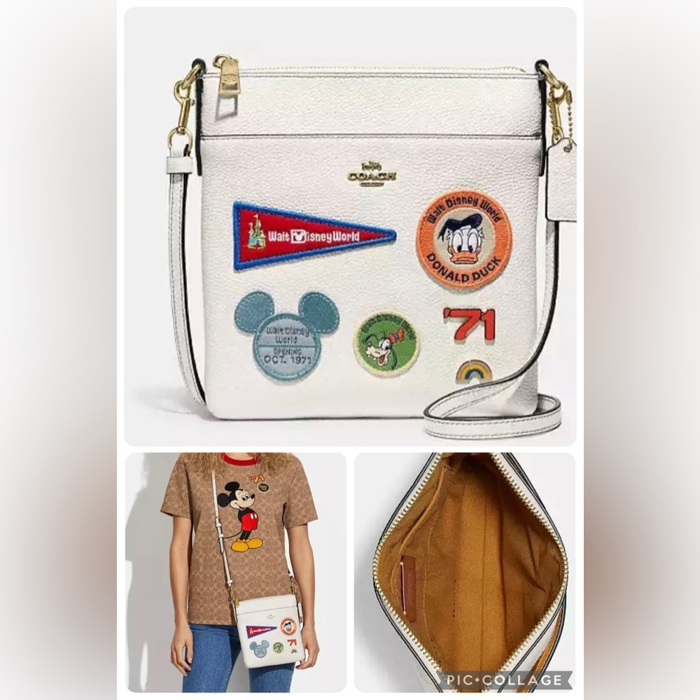 Coach White Leather Crossbody Bag Disney with Decorative Patches